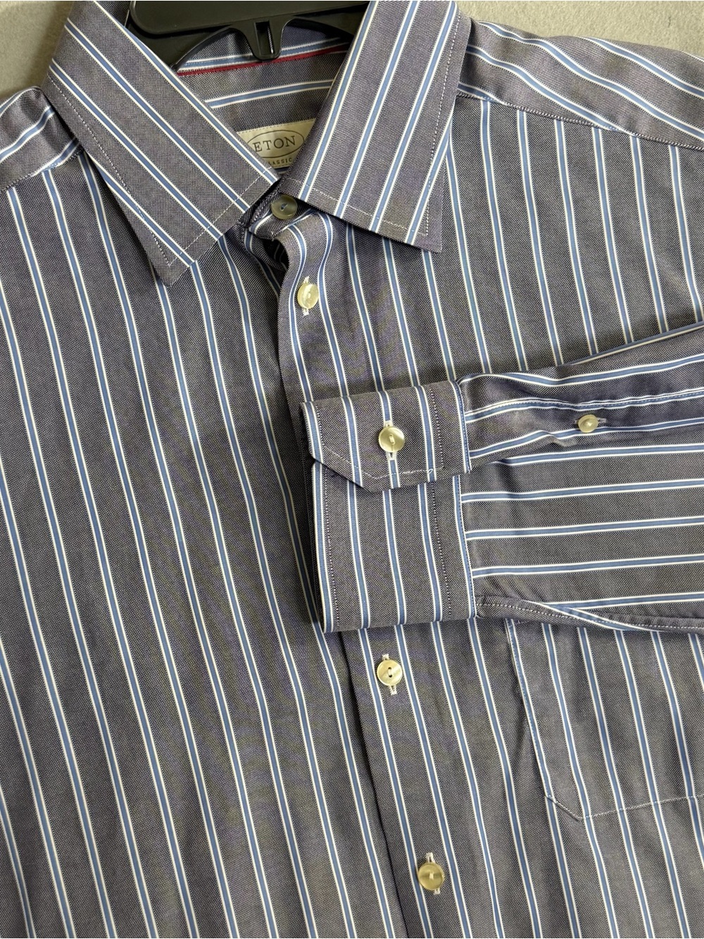 Eton of Sweden Mens Striped Dress Shirt Grey Blue 42 16.5 Classic Fit 8027 78005